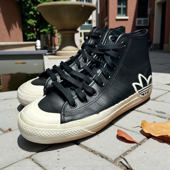 Adidas Originals Nizza Black and White Leather High-Tops Sneakers Men's 8.5 - Picture 1 of 10